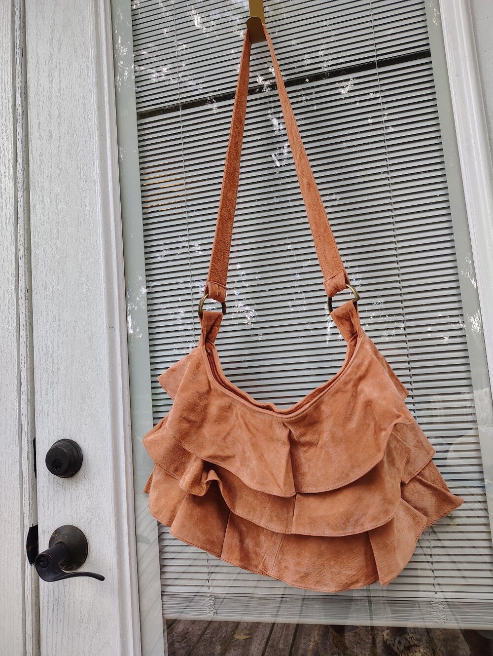 Suede Ruffled Shoulder Bag